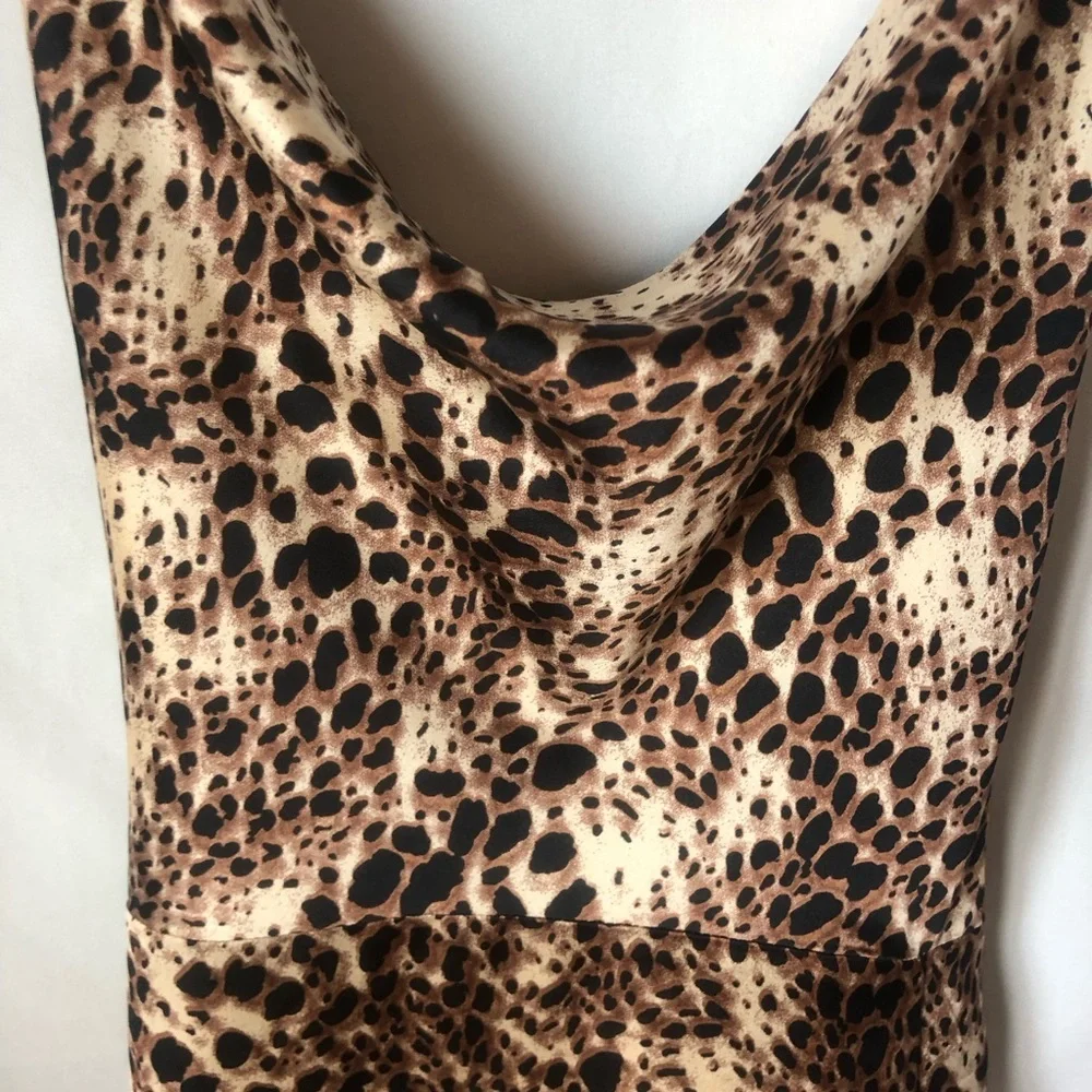 Leopard Print Spaghetti Strap Midi Slip  Dress w Slit Price Firm/Last Chance